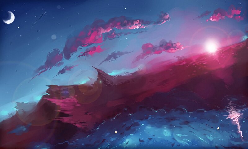 Cosmic Landscape with Moon