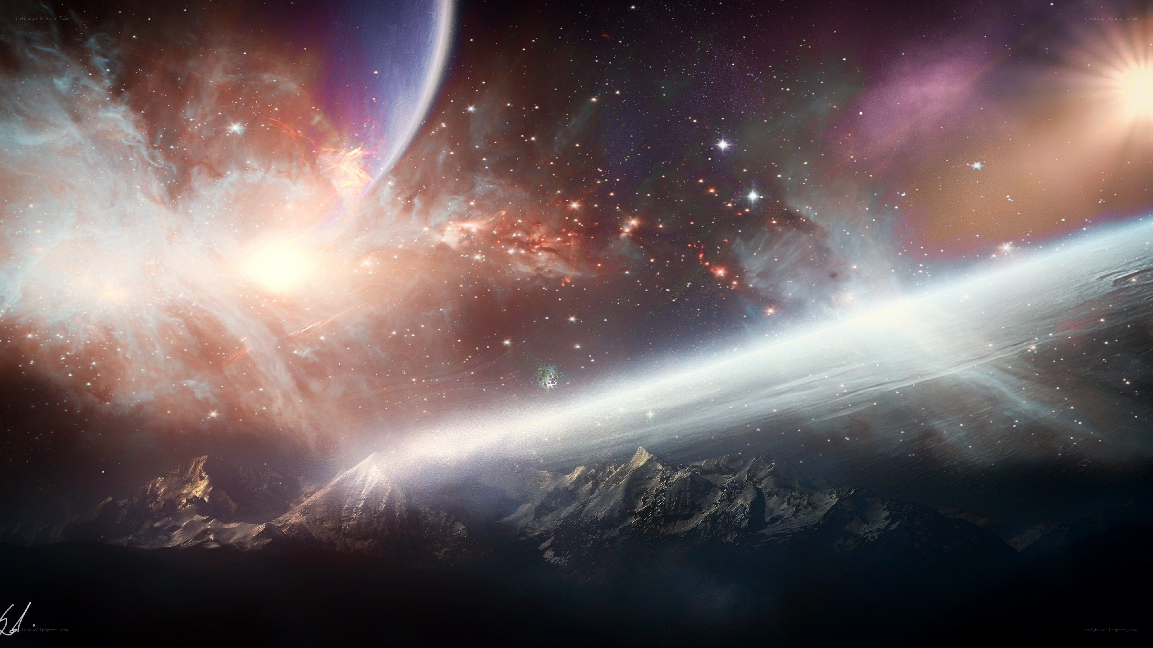 Cosmic landscape with mountains