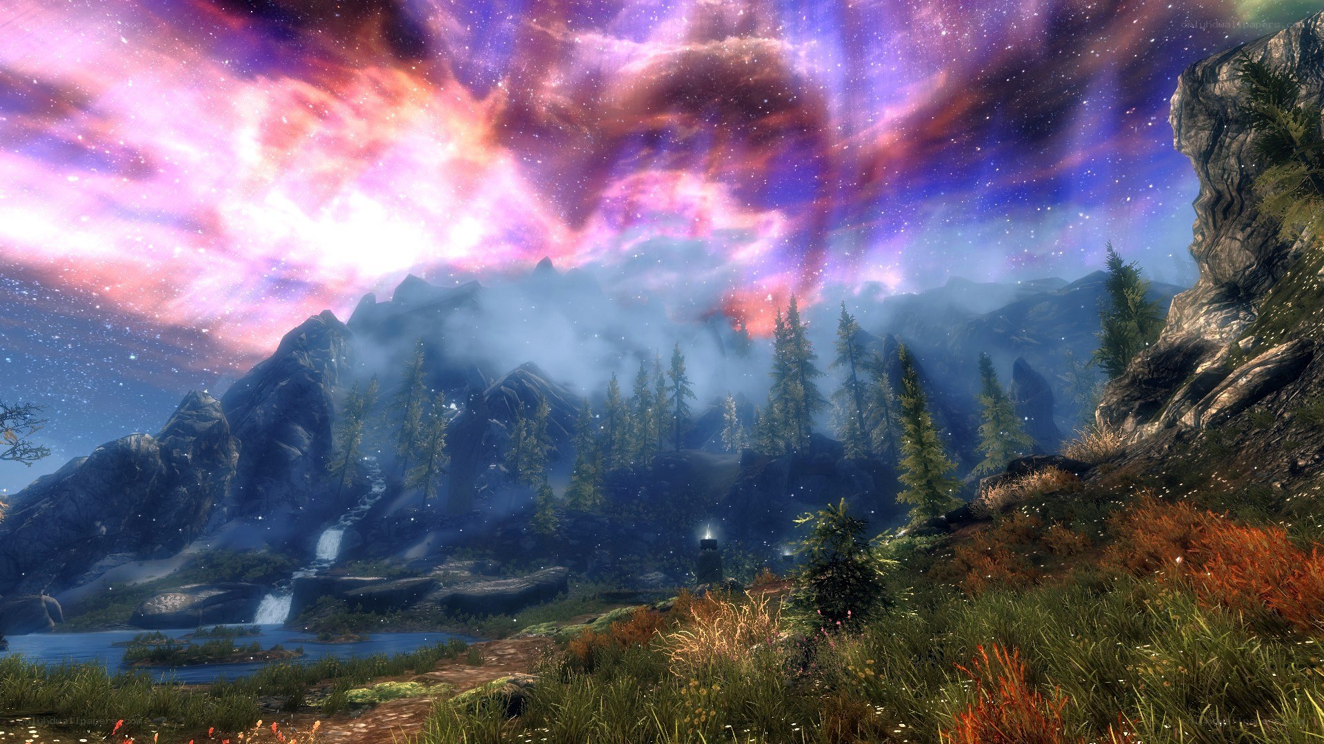 Cosmic landscape with mountains