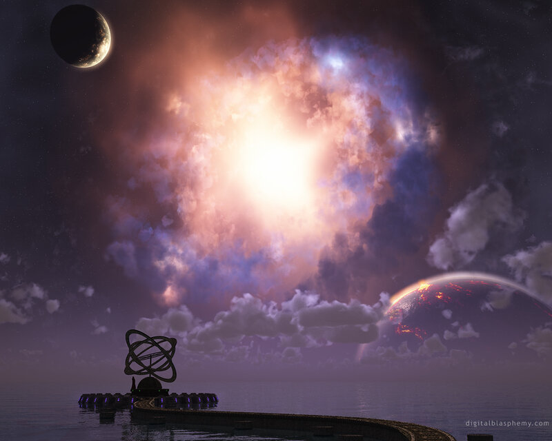 Cosmic landscape with nebula
