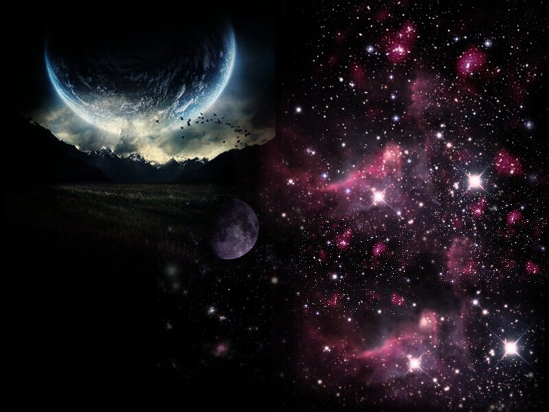 Cosmic landscape with nebula
