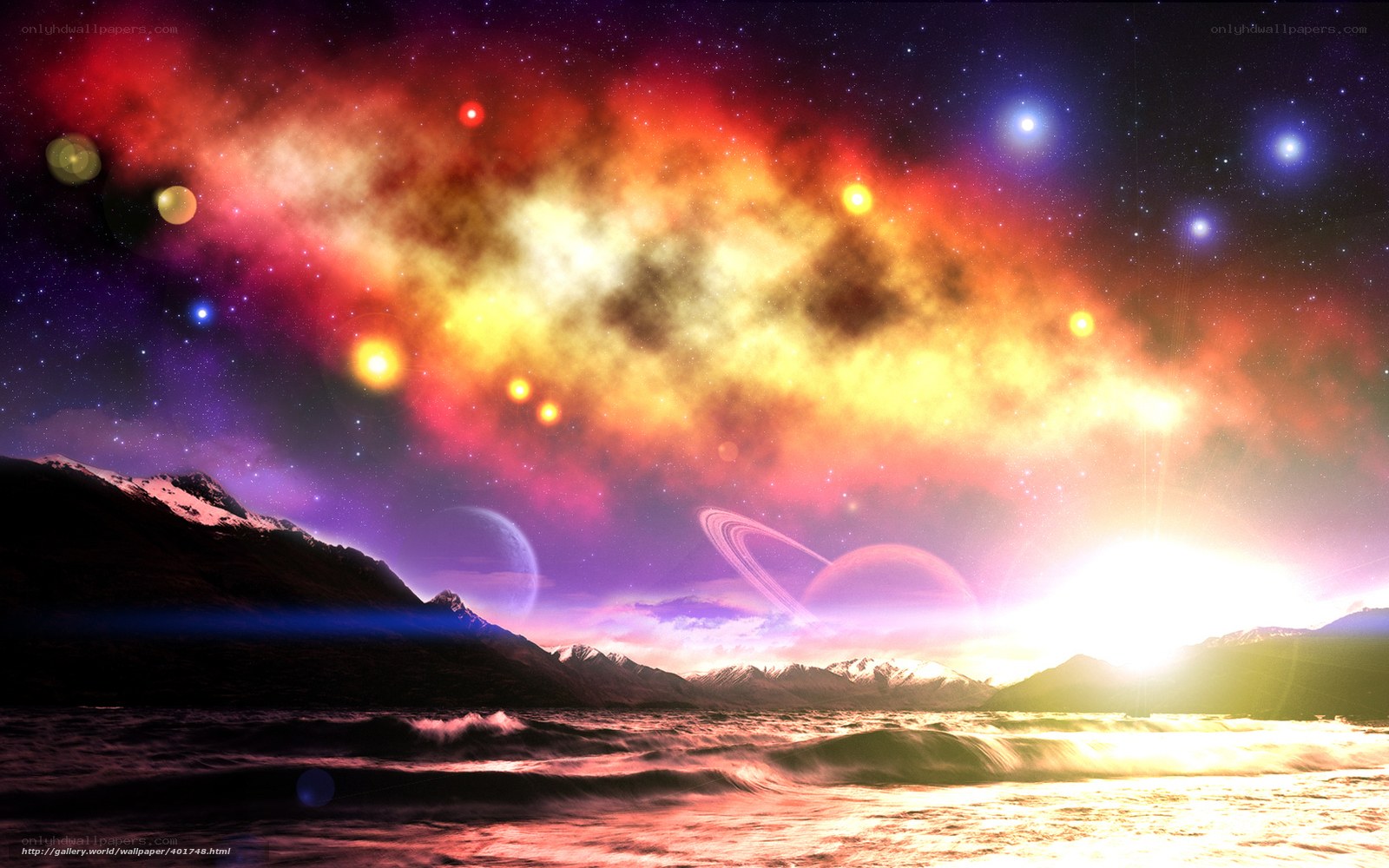 Cosmic landscape with nebula