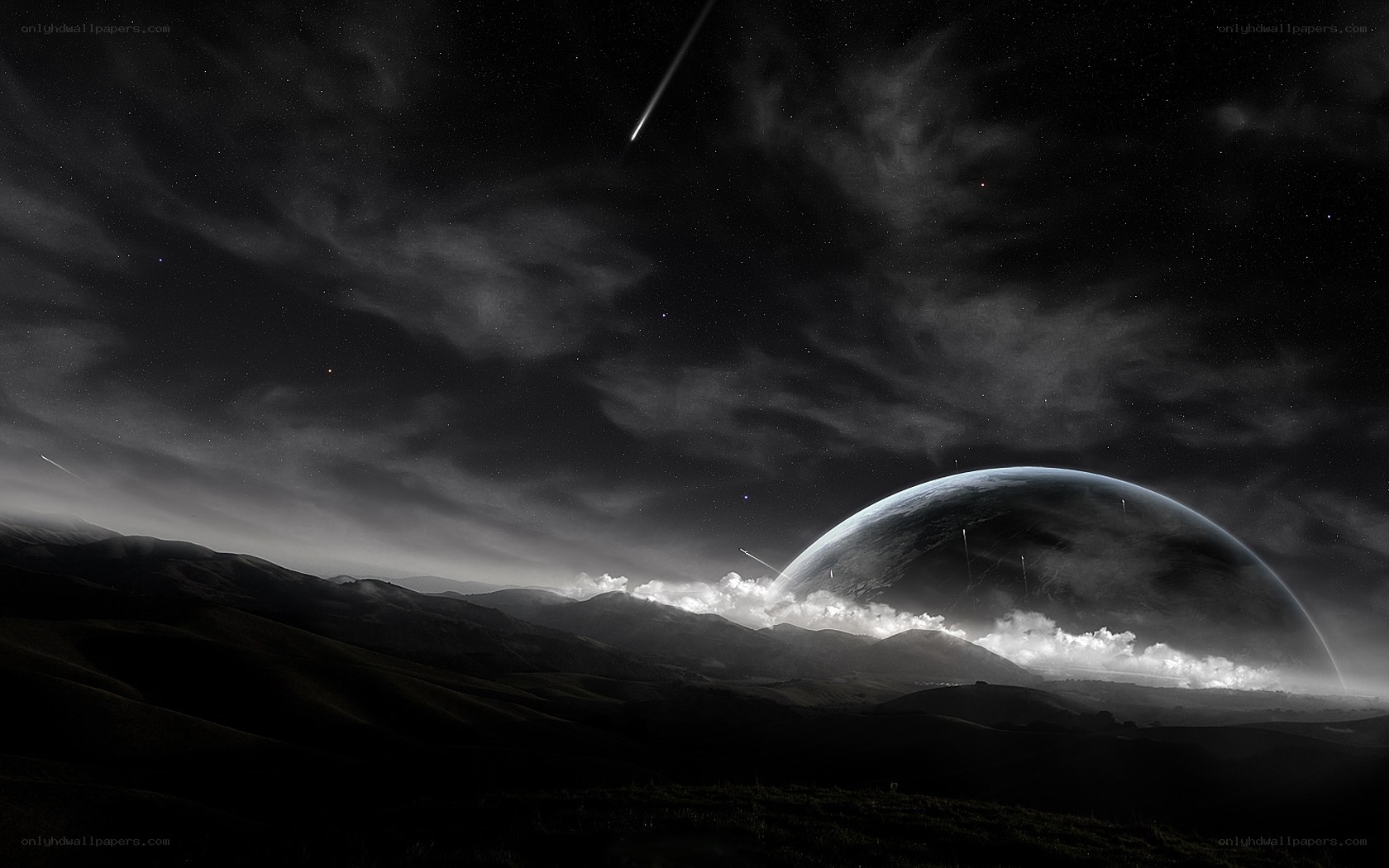 Cosmic landscape with planet