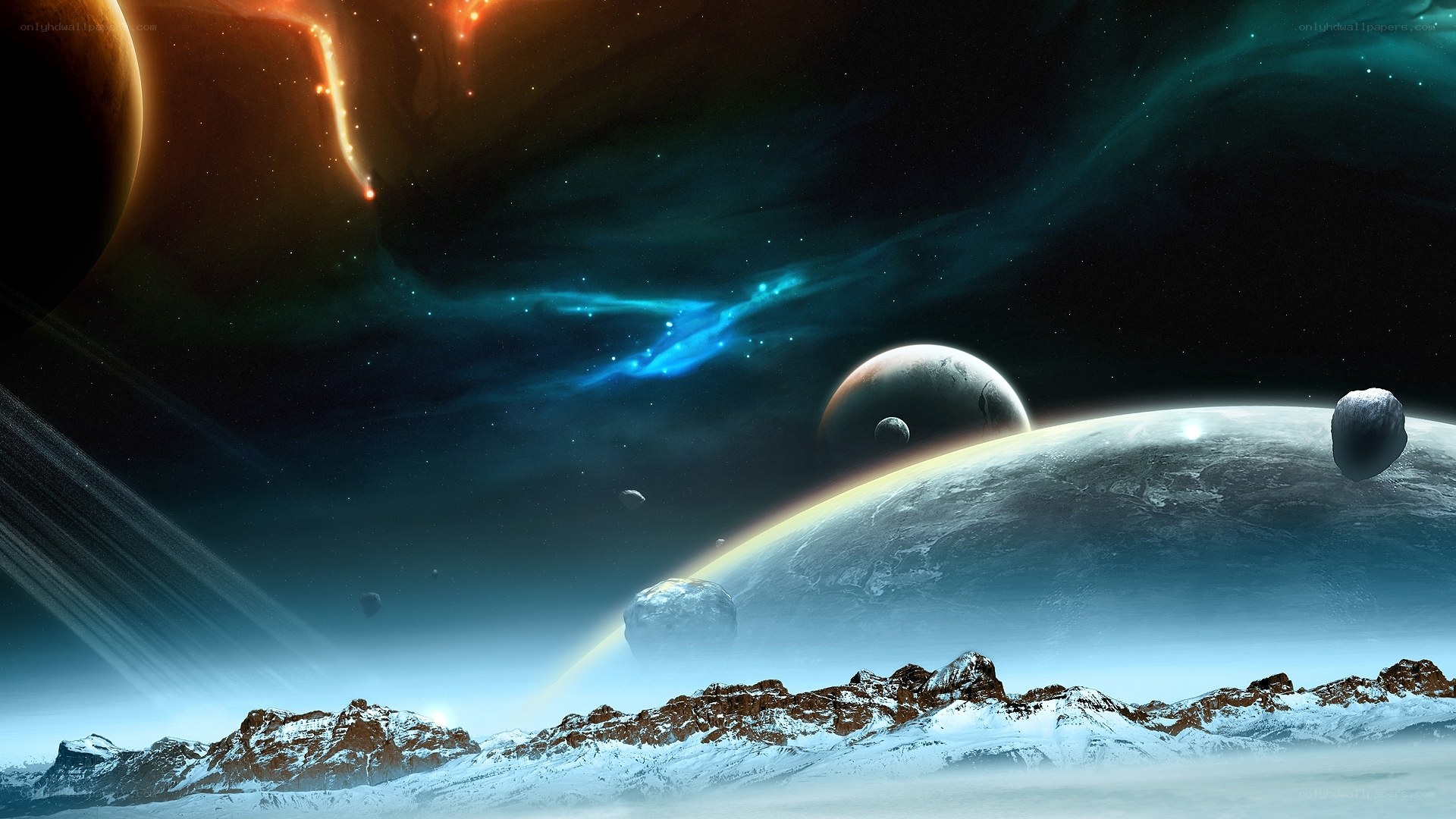 Cosmic landscape with planets