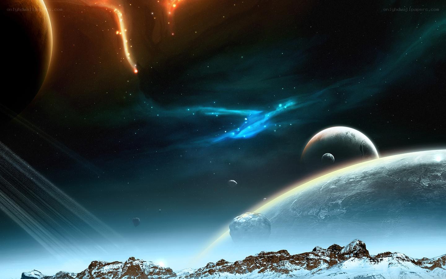Cosmic landscape with planets