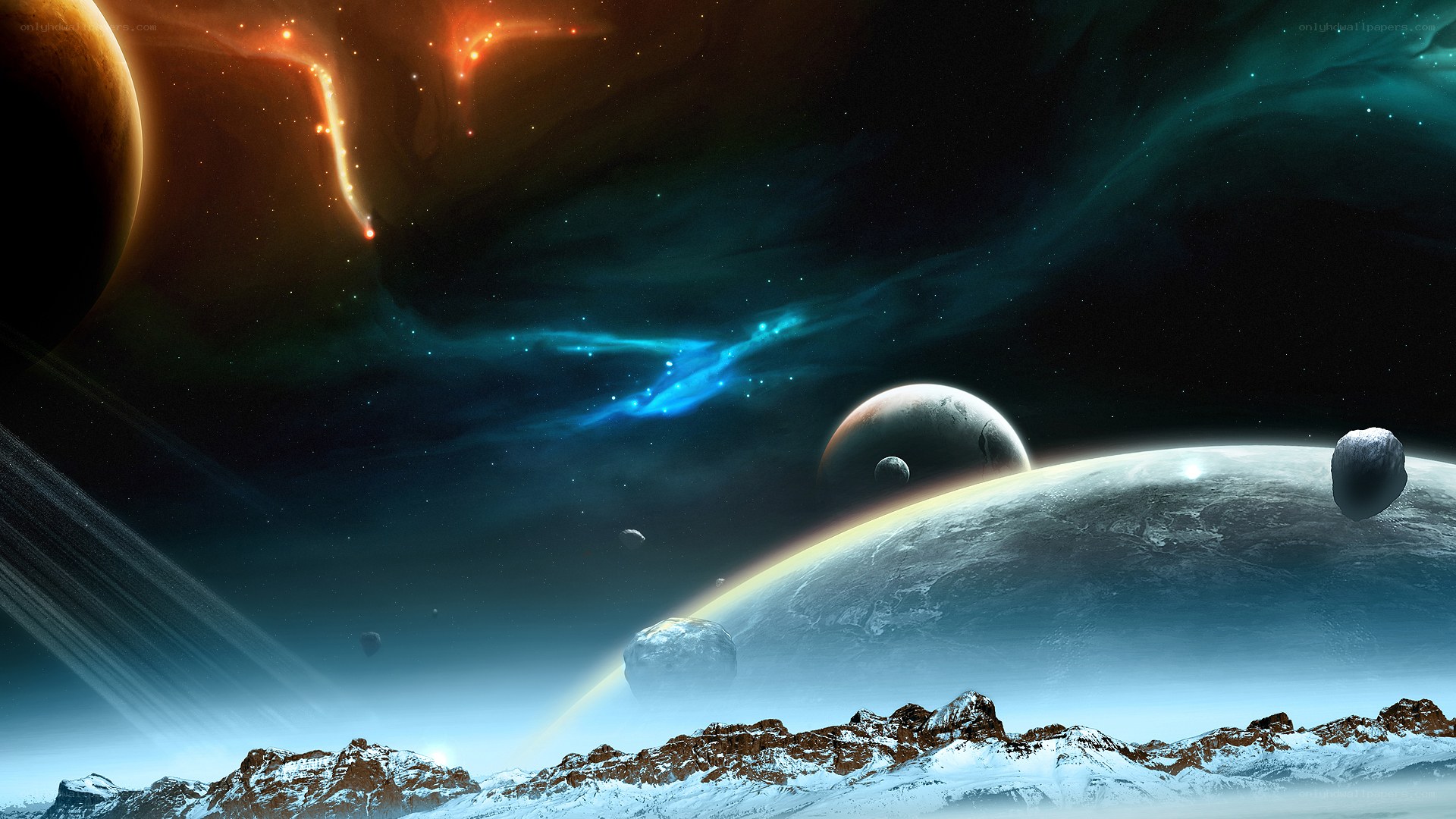 Cosmic landscape with planets