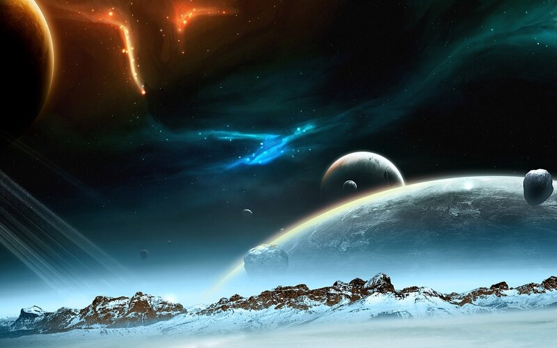 Cosmic landscape with planets