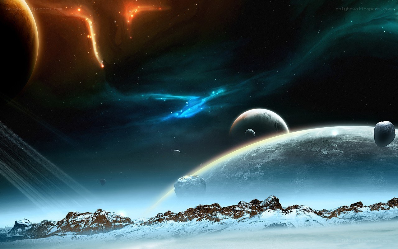 Cosmic landscape with planets