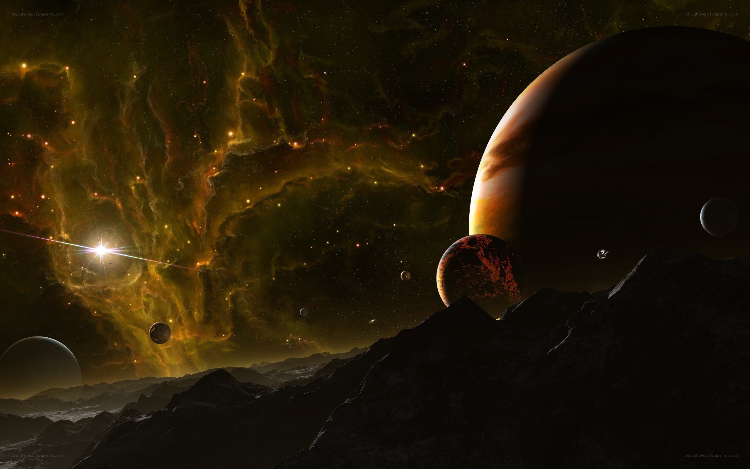 Cosmic landscape with planets