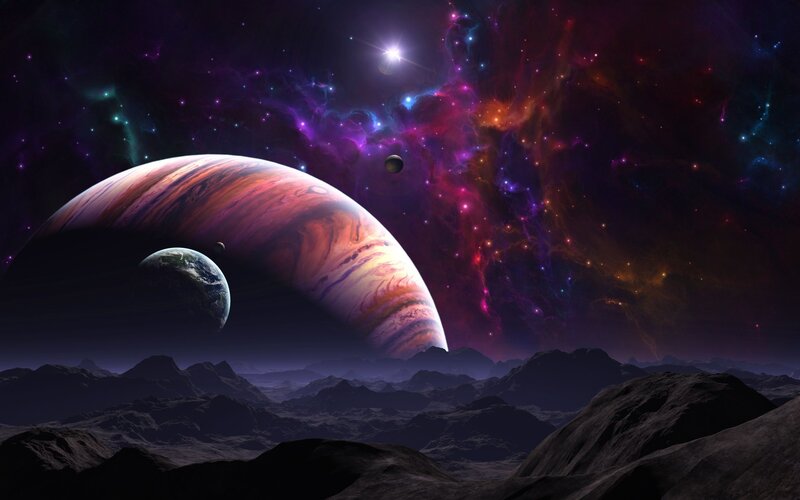 Cosmic landscape with planets