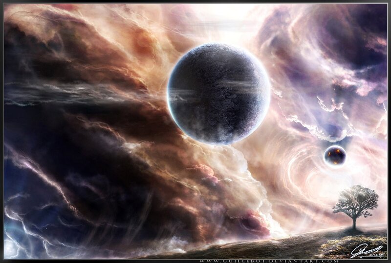 Cosmic landscape with planets