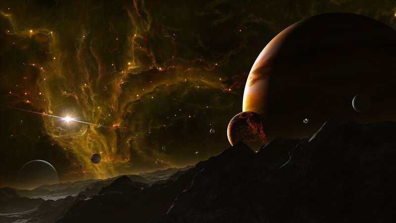 Cosmic landscape with planets