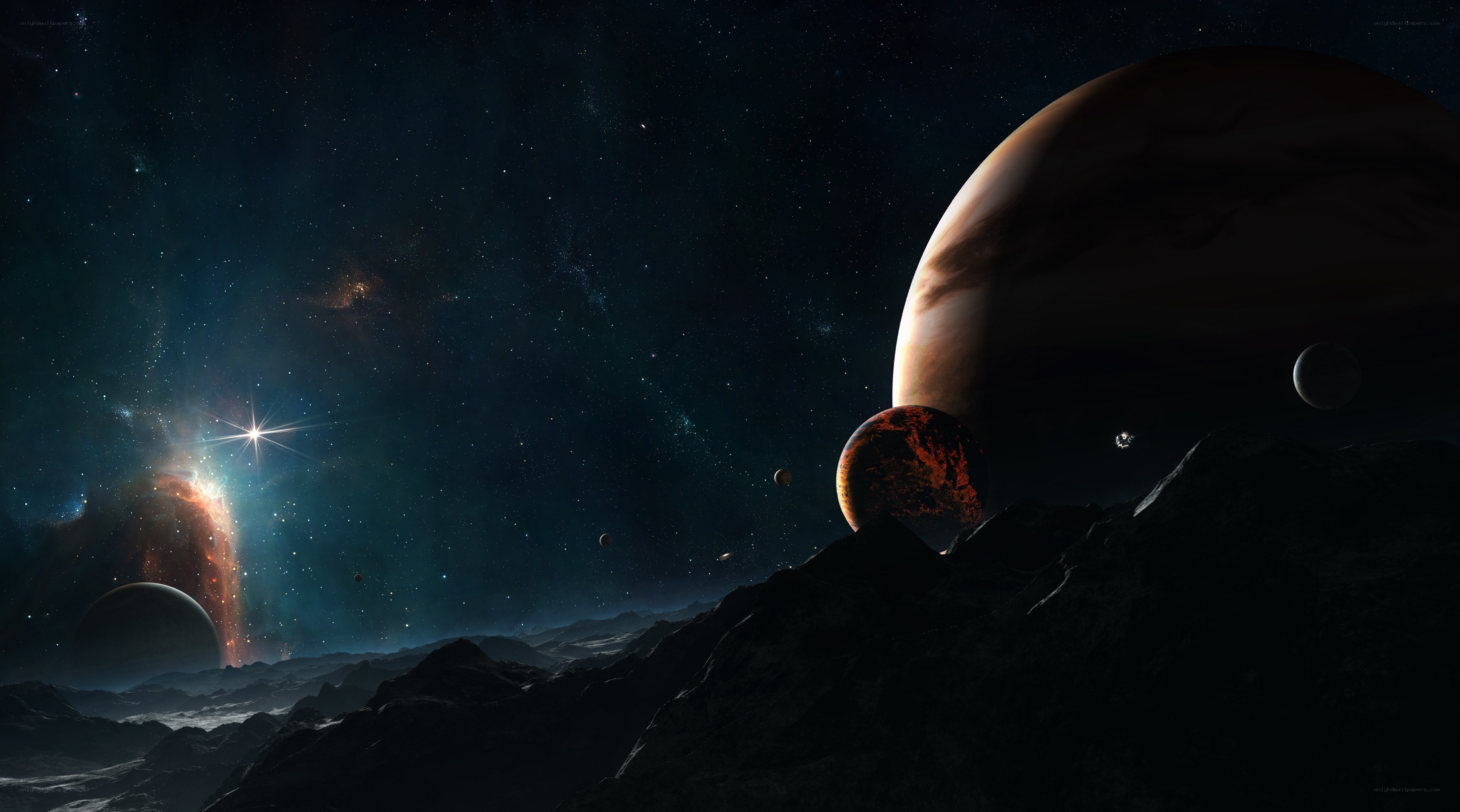 Cosmic landscape with planets