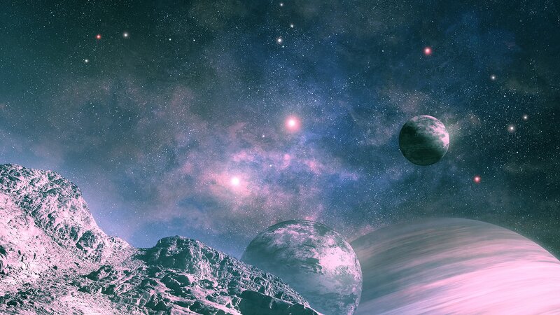 Cosmic landscape with planets