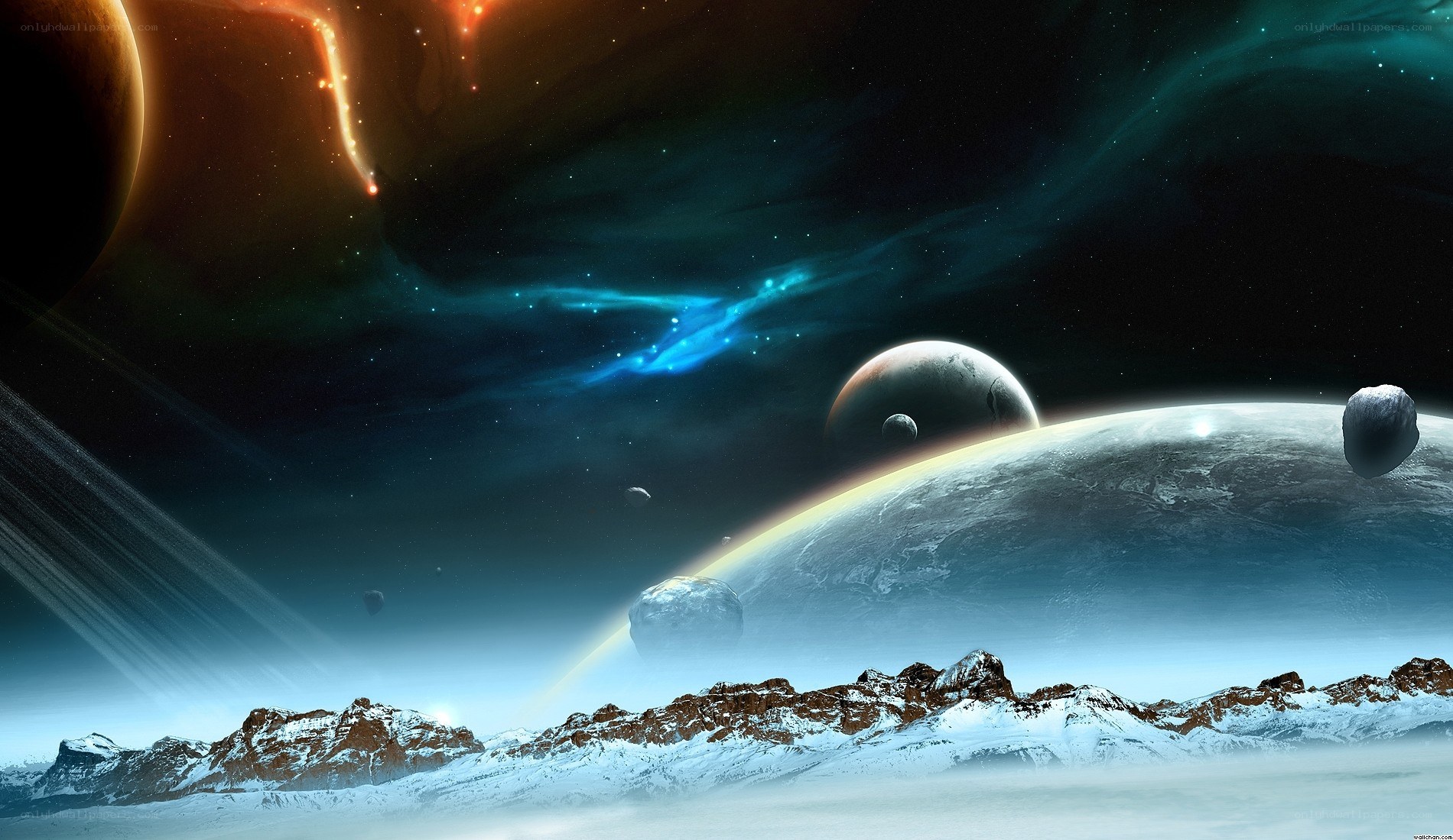 Cosmic landscape with planets