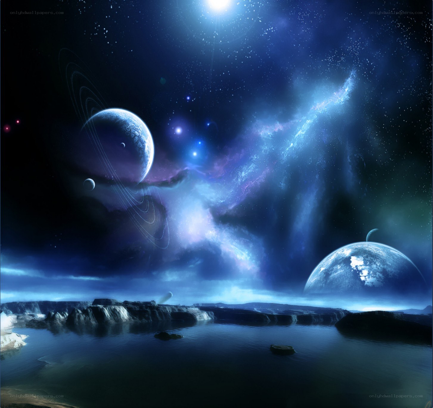 Cosmic landscape with planets