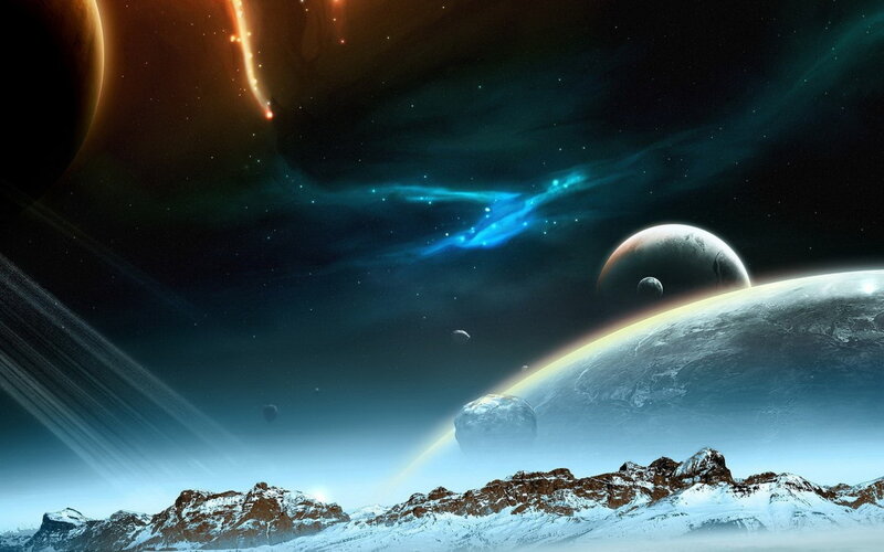Cosmic landscape with planets