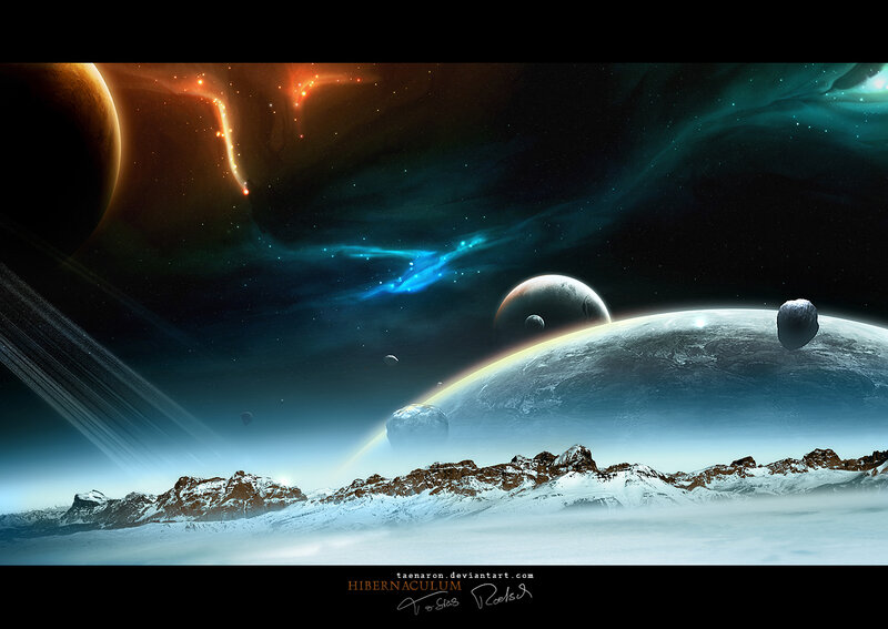 Cosmic landscape with planets