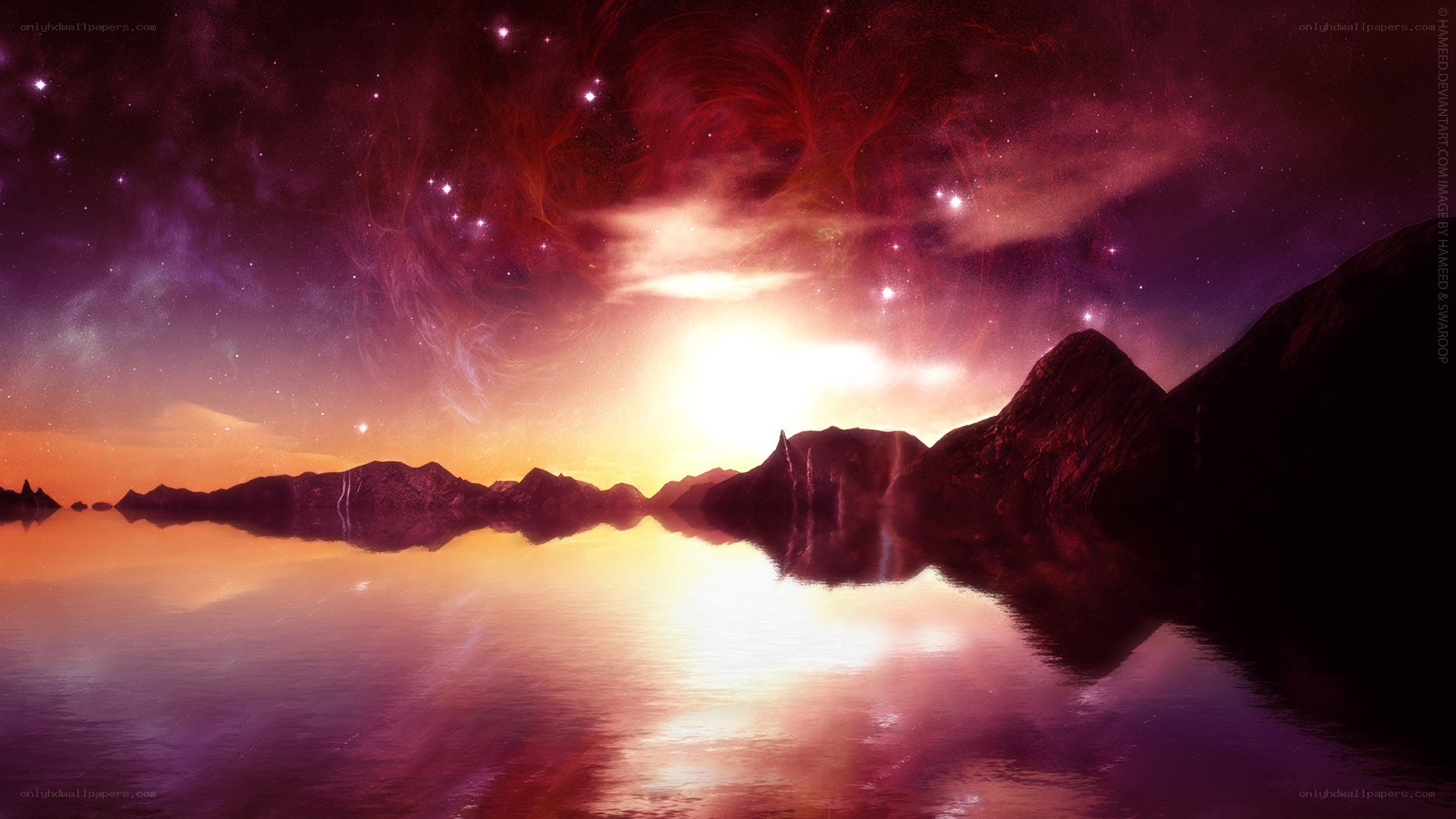 Cosmic landscape with starry sky