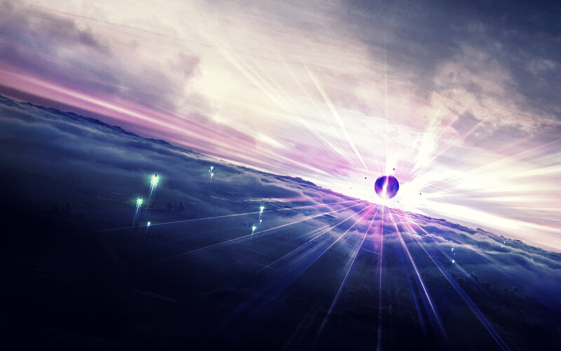 Cosmic light burst over clouds