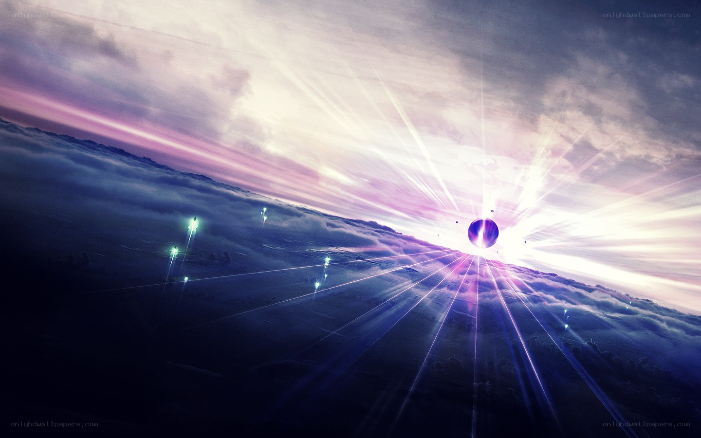Cosmic light burst over clouds