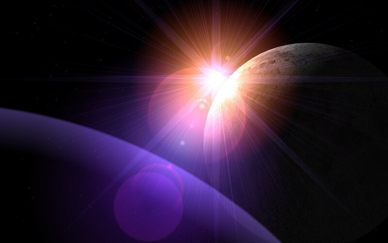 Cosmic light burst over planets