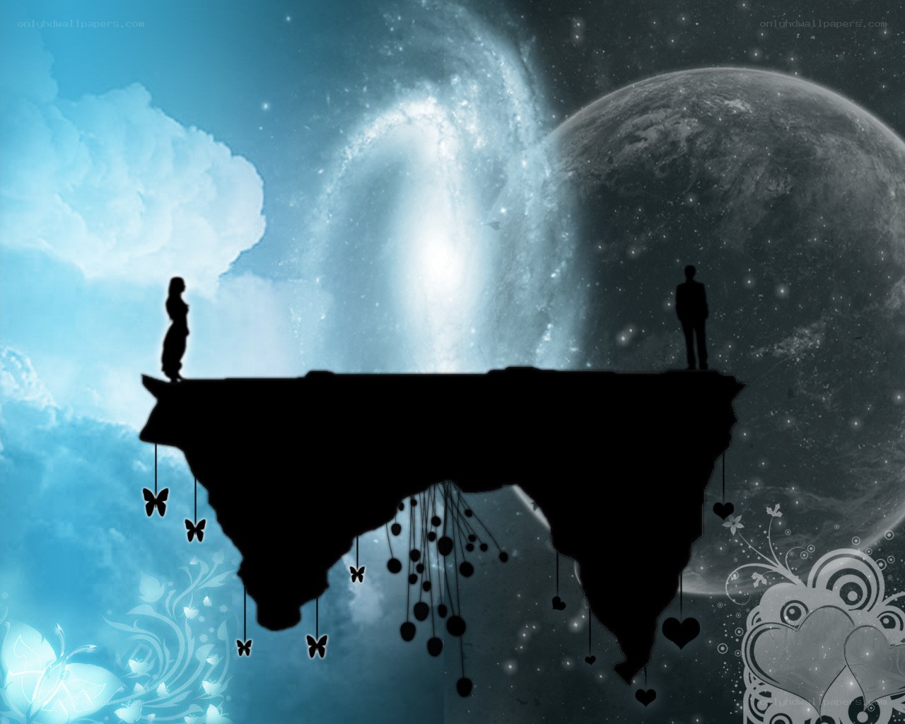 cosmic lovers on a floating island