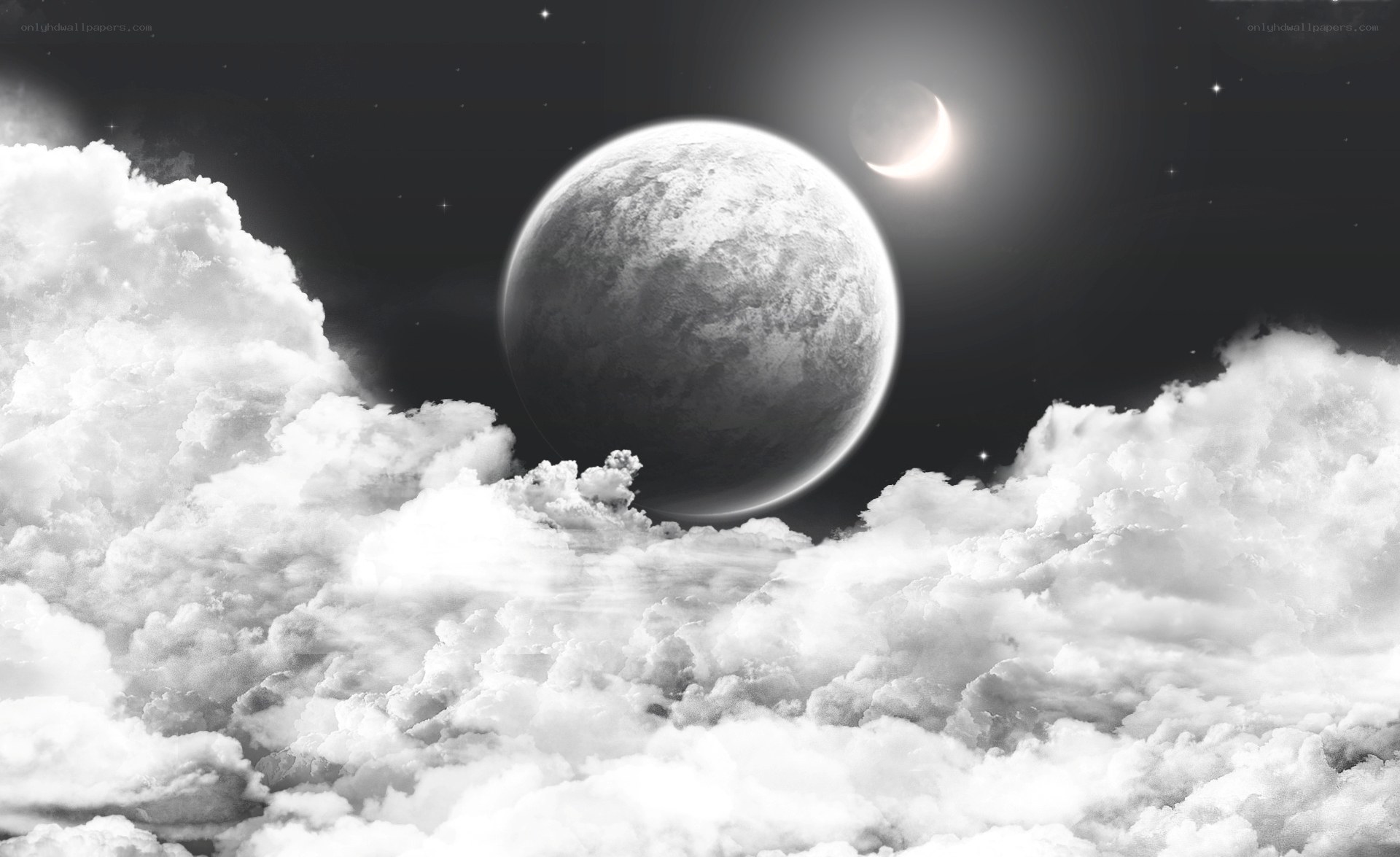 Cosmic moon over clouds