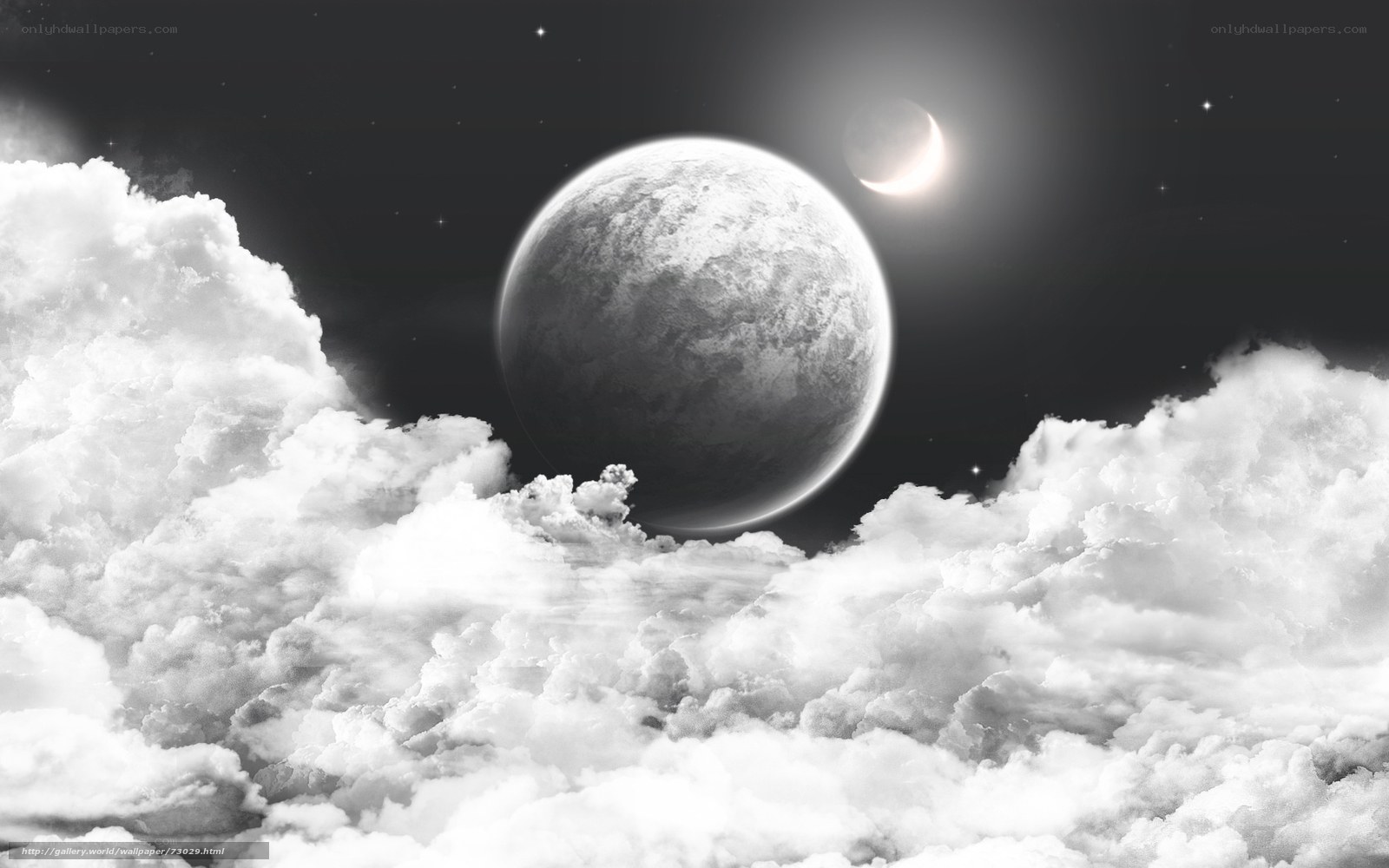 Cosmic moon over clouds