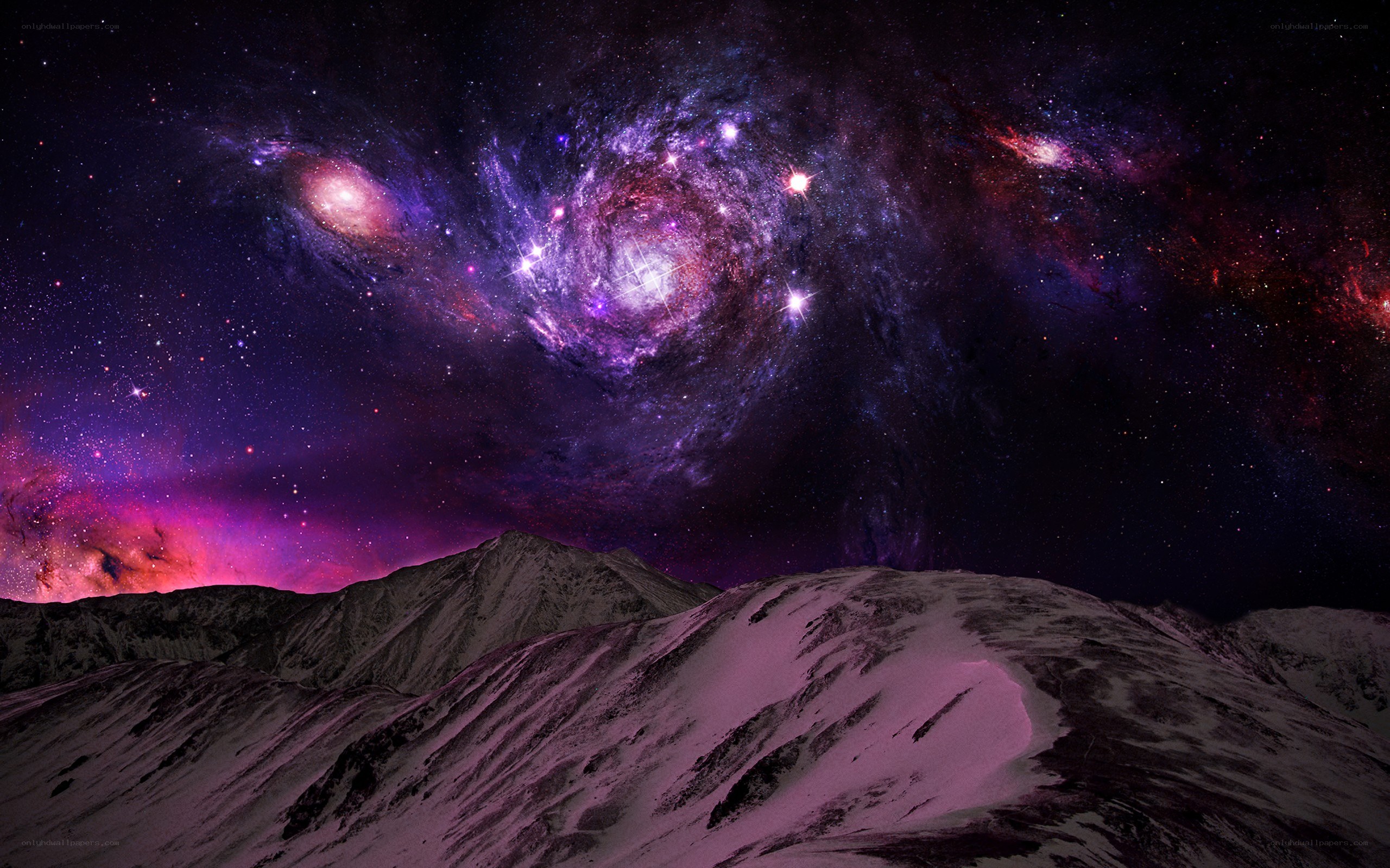 Cosmic mountains under starry sky