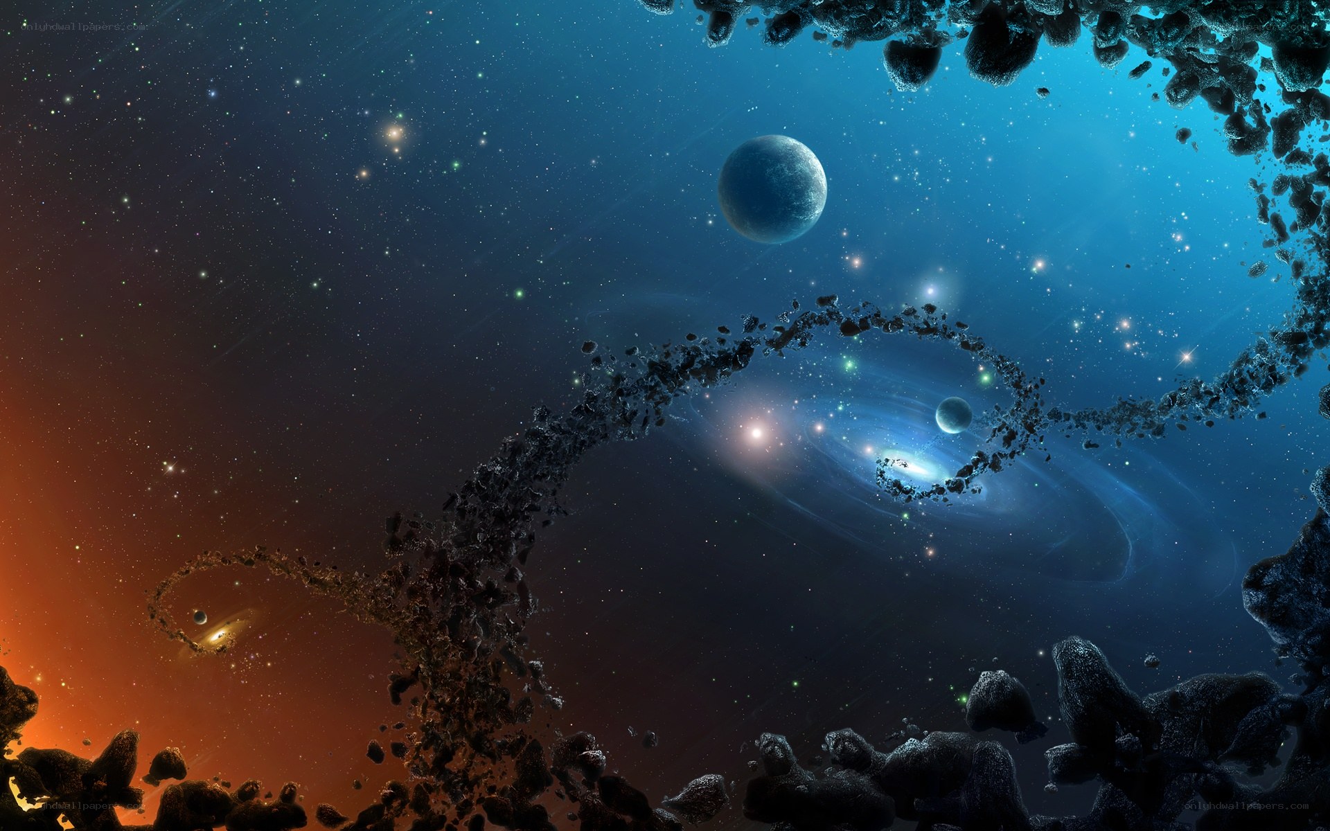 Cosmic Nebula and Asteroid Field