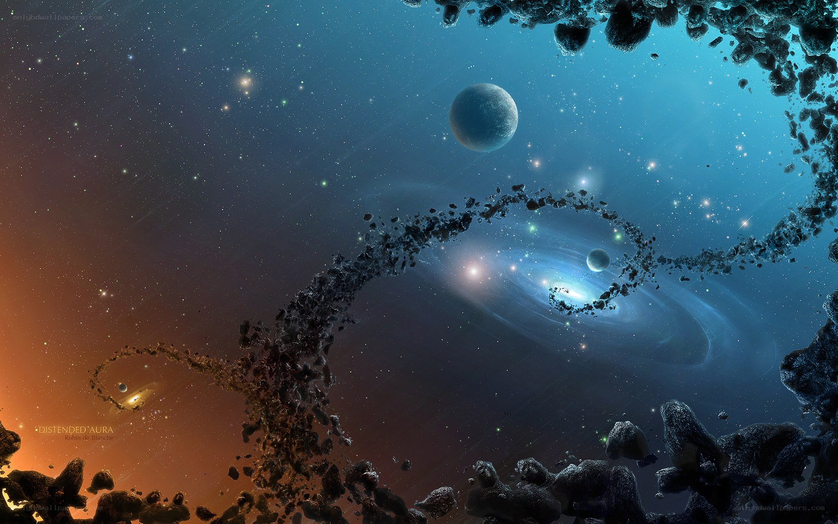 Cosmic Nebula and Asteroid Field