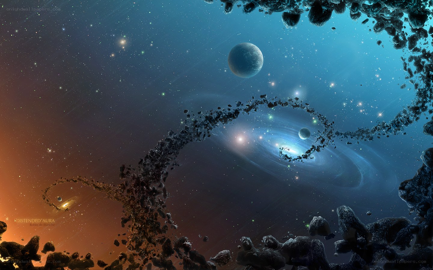 Cosmic Nebula and Asteroid Field