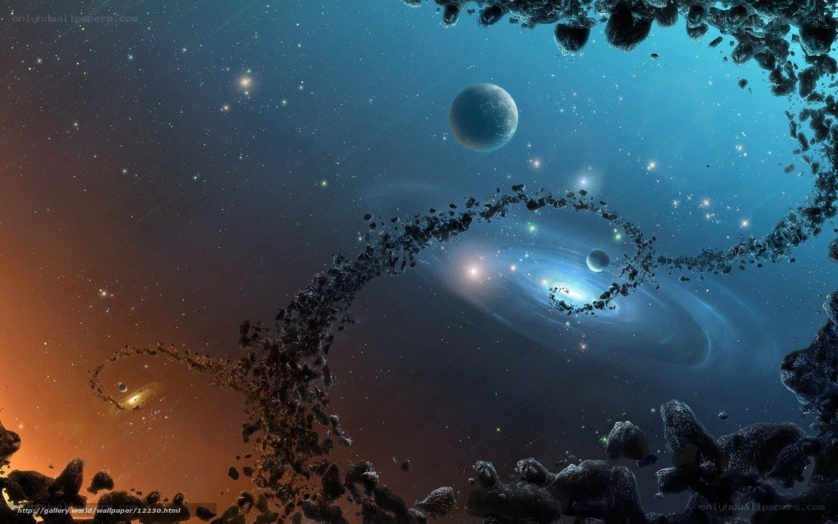 Cosmic Nebula and Asteroid Field