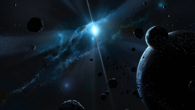 Cosmic nebula and asteroids