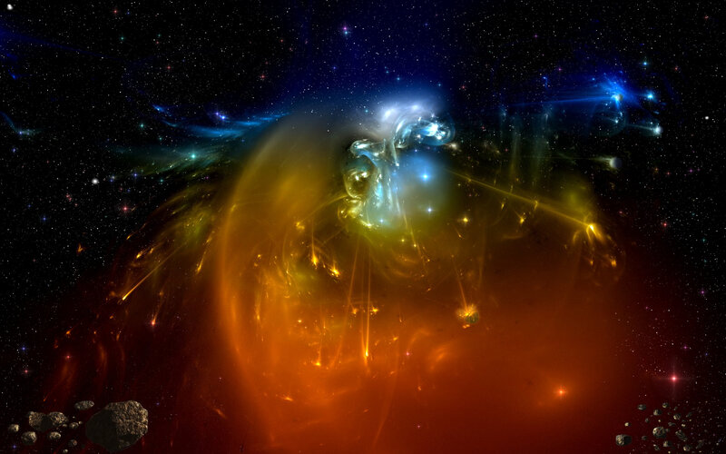 Cosmic Nebula and Asteroids — Orange