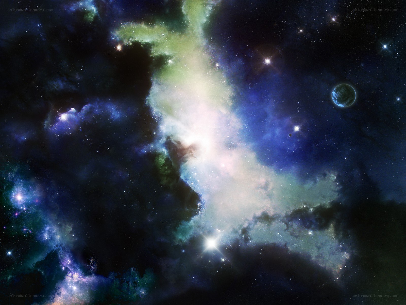 Cosmic Nebula and Distant Planet