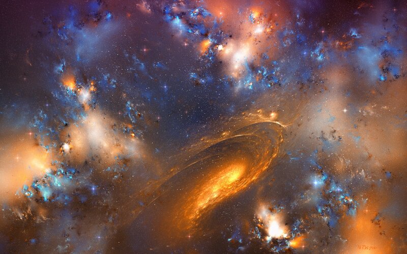 Cosmic nebula and galaxy