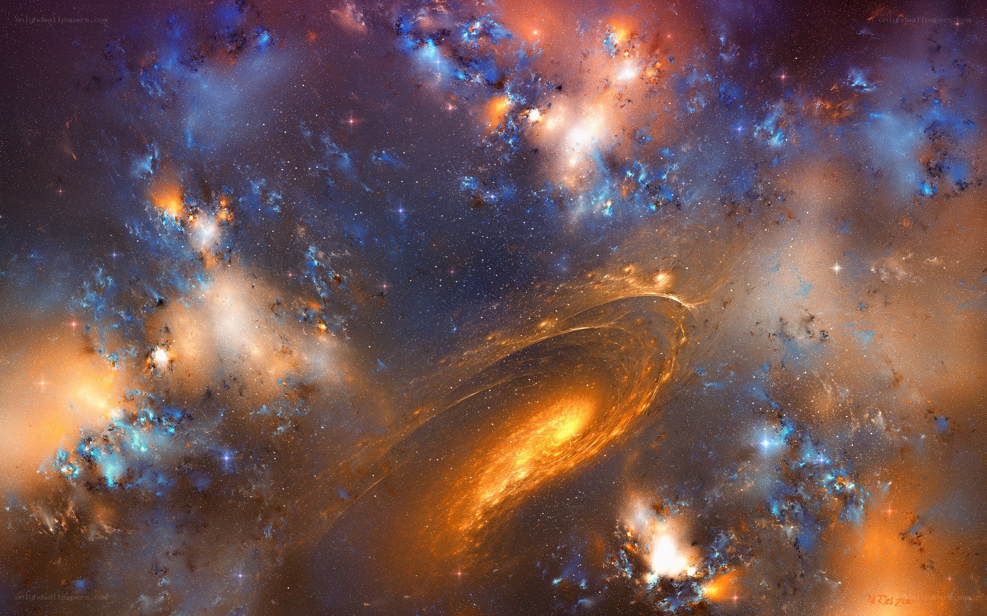 Cosmic nebula and galaxy