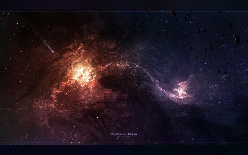 Cosmic Nebula and Meteor — Purple