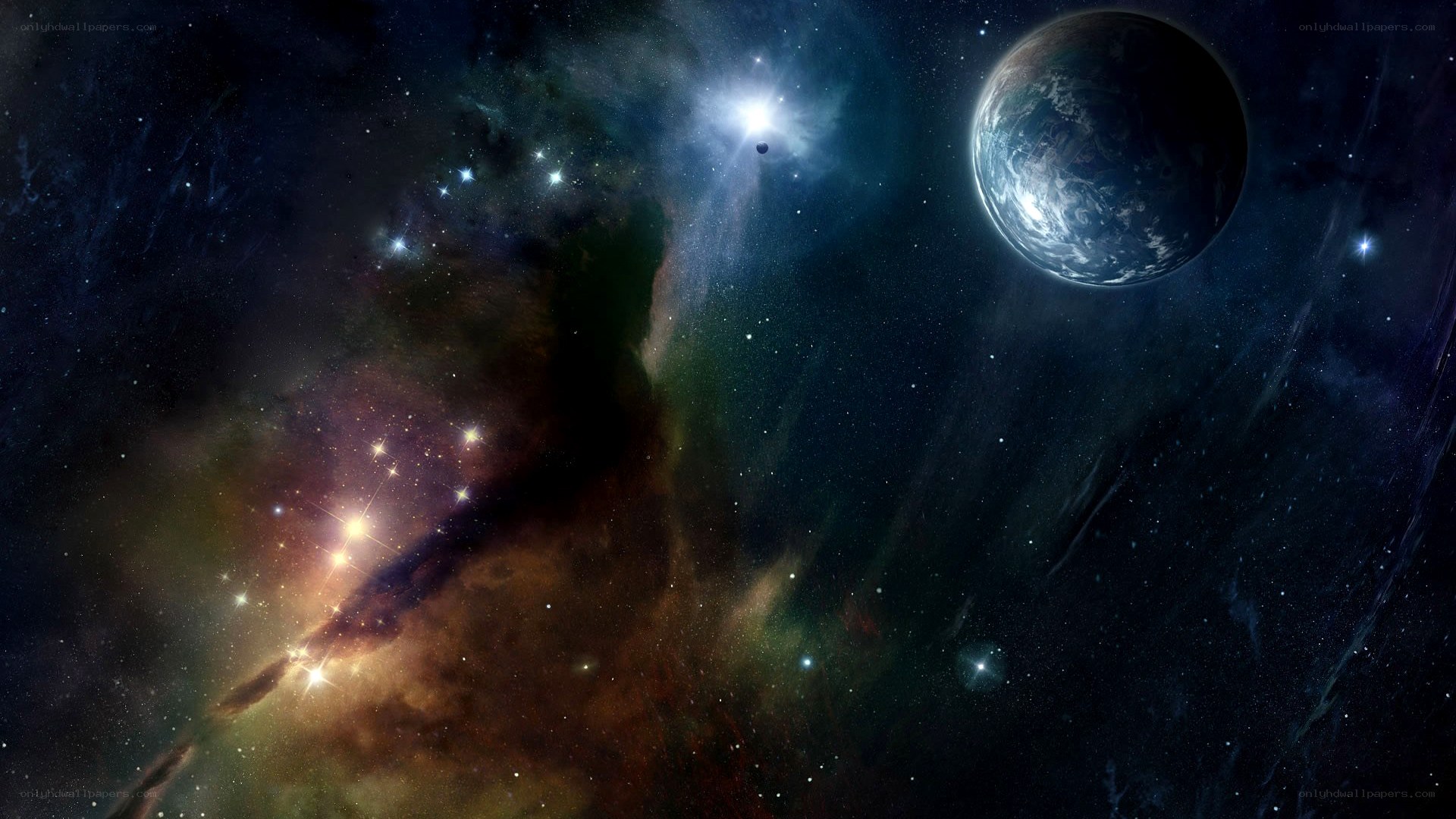 Cosmic Nebula and Planet