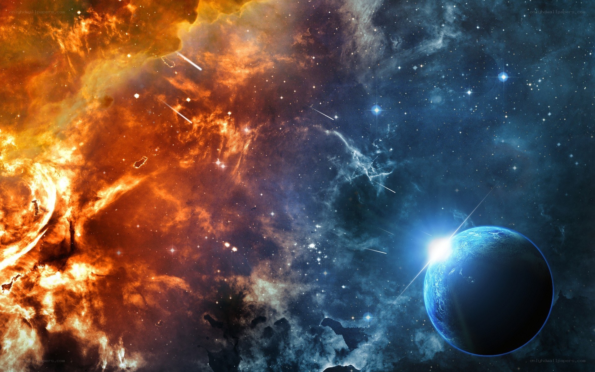 Cosmic Nebula and Planet