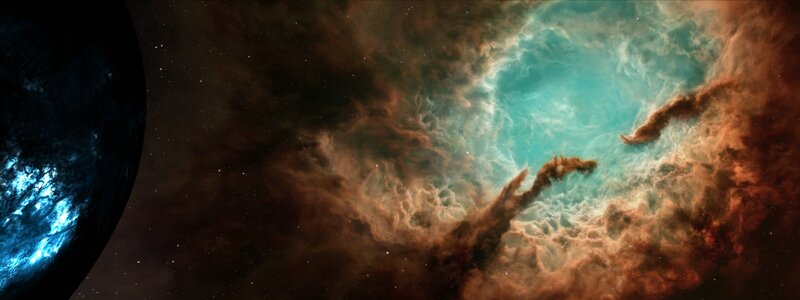 Cosmic nebula and planet