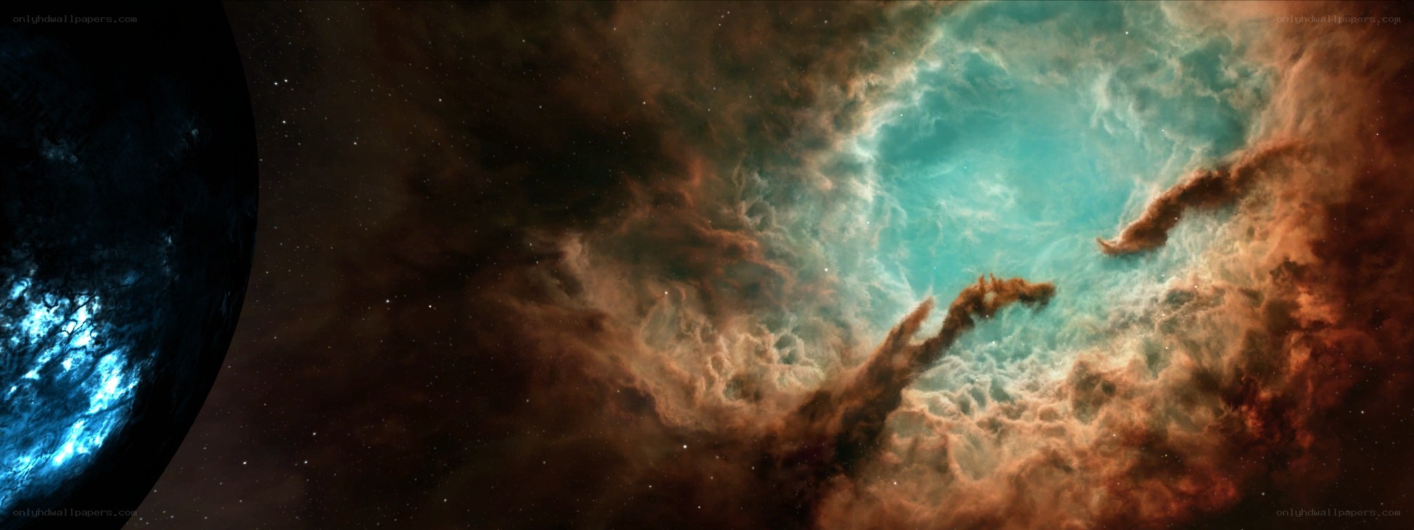 Cosmic nebula and planet