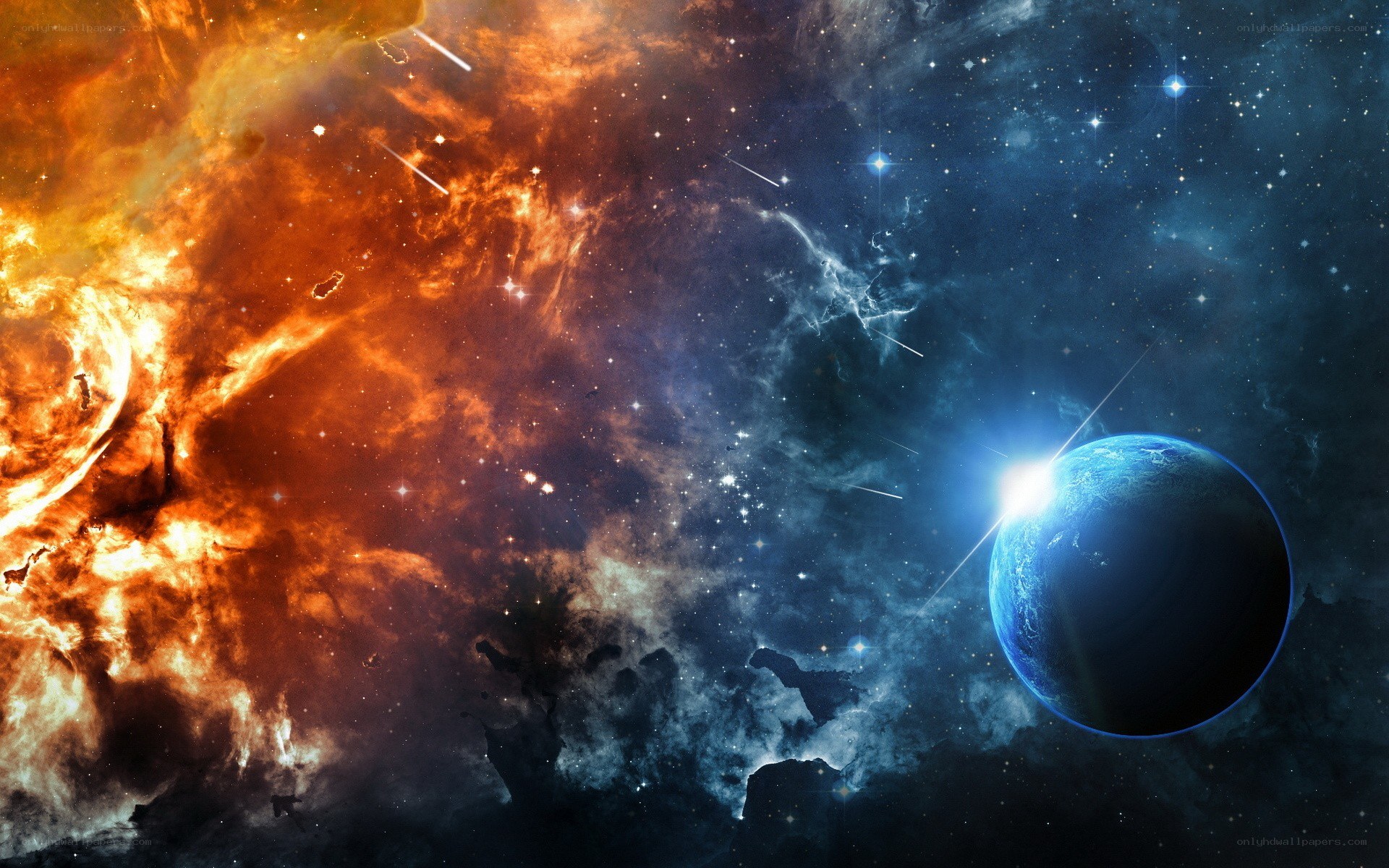 Cosmic Nebula and Planet