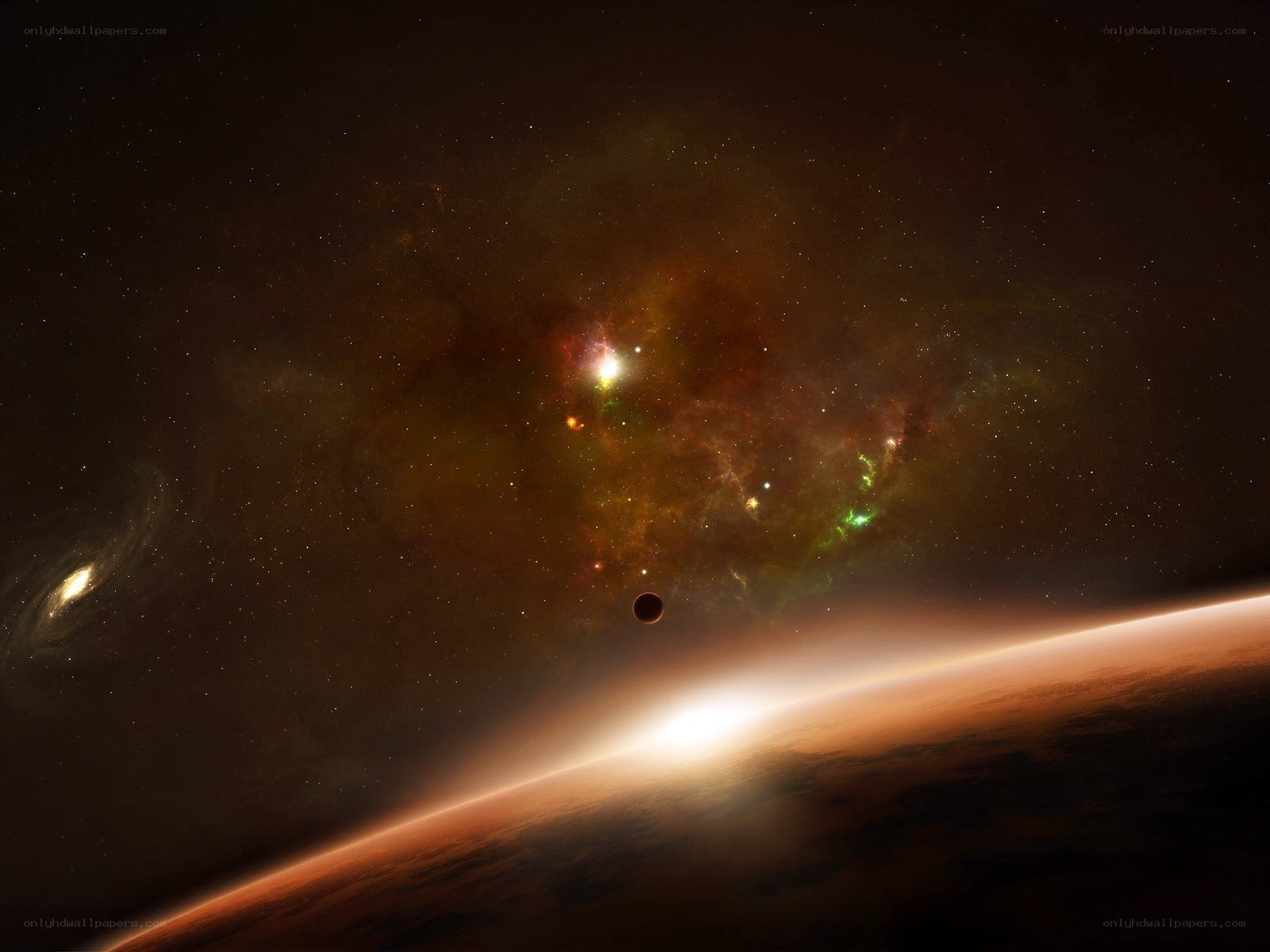 Cosmic nebula and planet