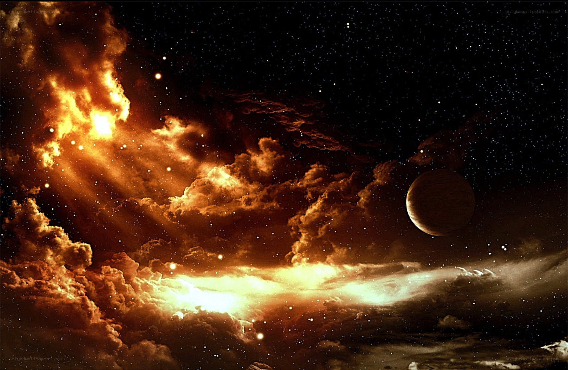 Cosmic Nebula and Planet