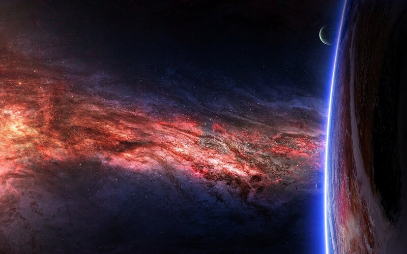 Cosmic nebula and planet view