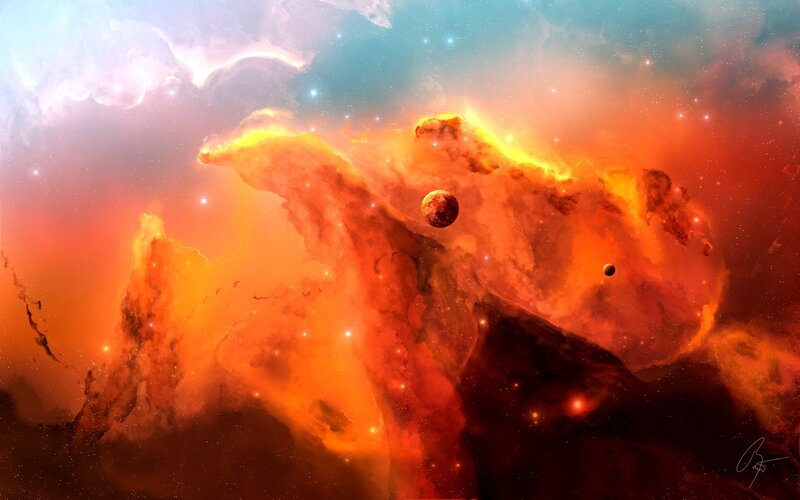Cosmic Nebula and Planets