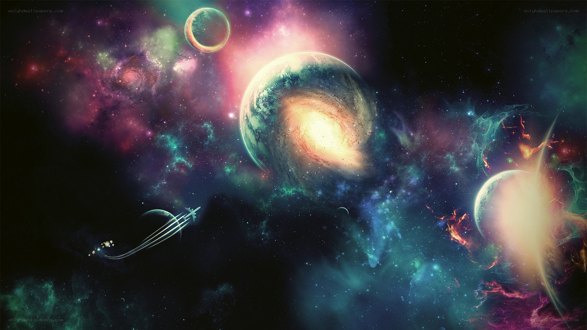Cosmic Nebula and Planets